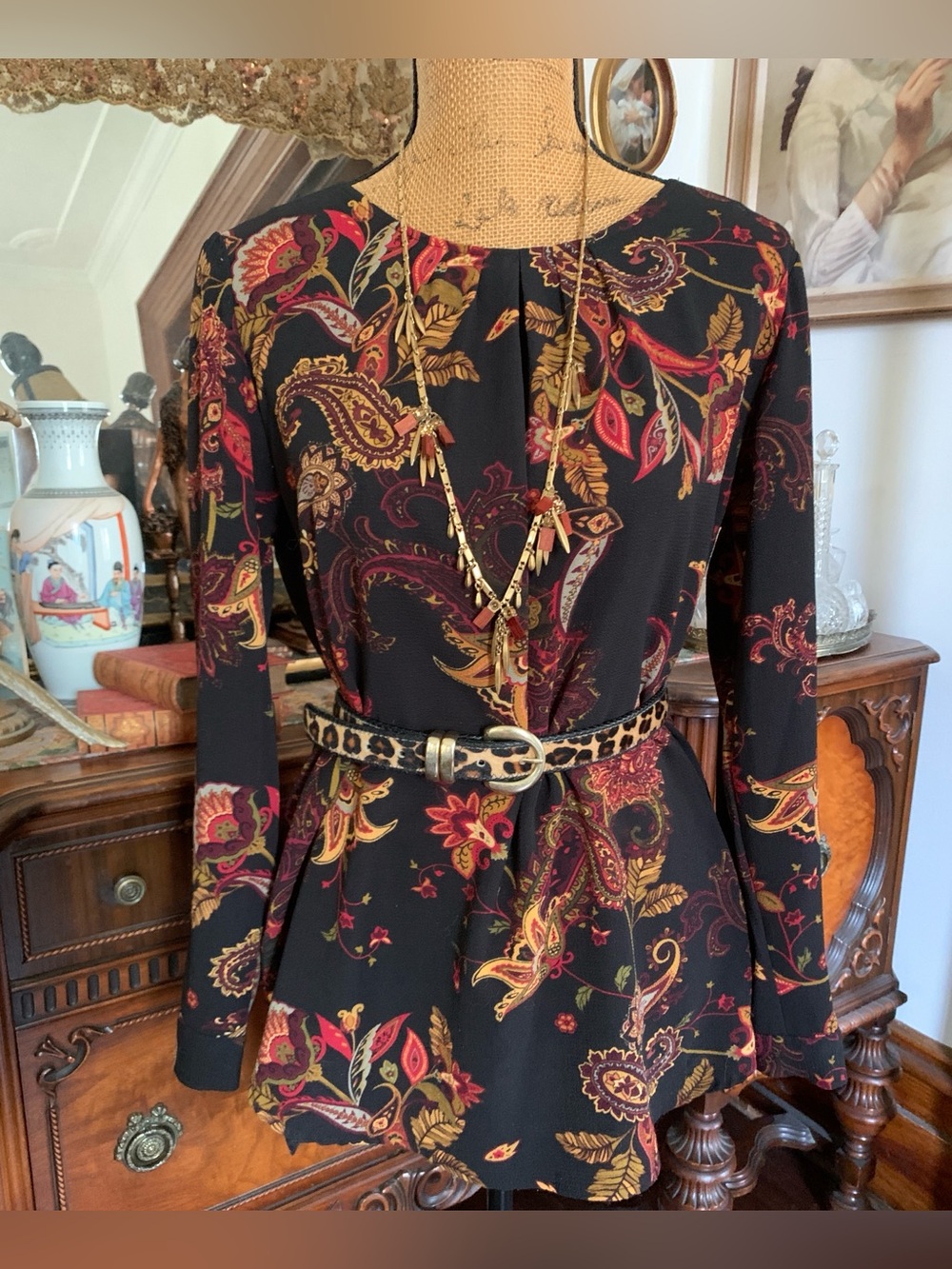 Modern Fall Autumn Boho Hippie Gypsy Paisley Tunic Blouse Shirt Top